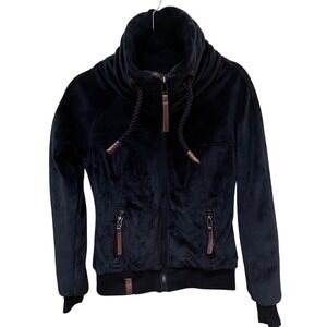 Naketano Brave New Word Black Velvet Funnel Neck Full Zip Jacket Small